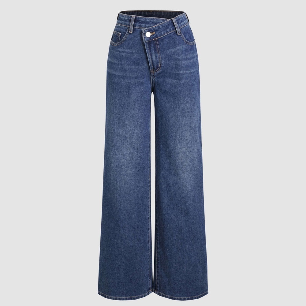 NWT Cider Blue wide leg high rise Jeans asymmetrical button front XL/10/12